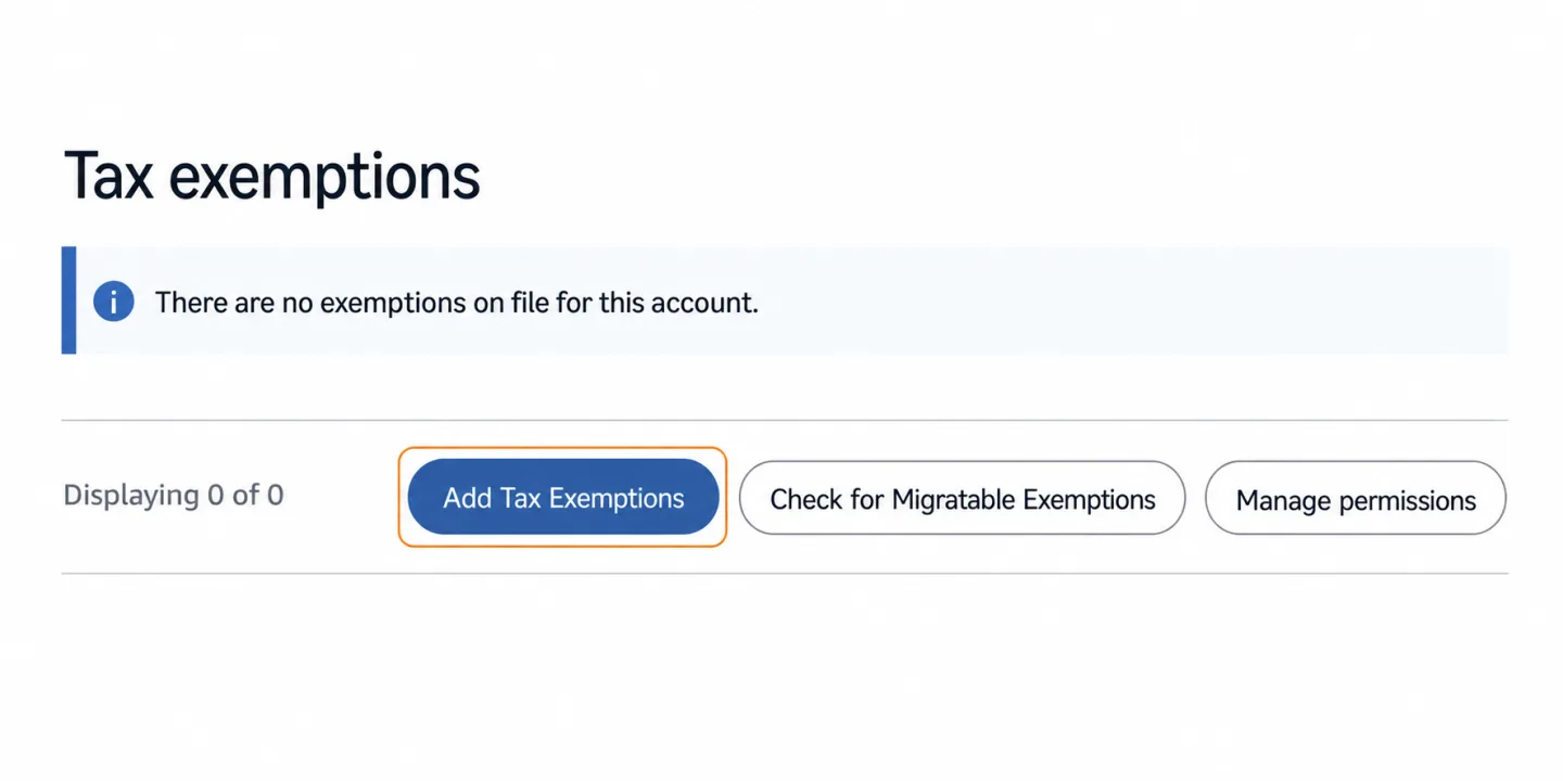 Add Tax Exemptions button on the Tax exemptions page