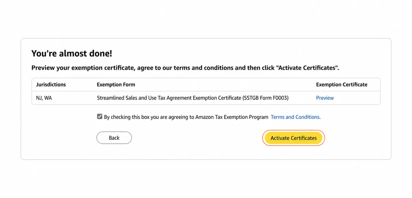 You're almost done screen with the Activate Certificates button
